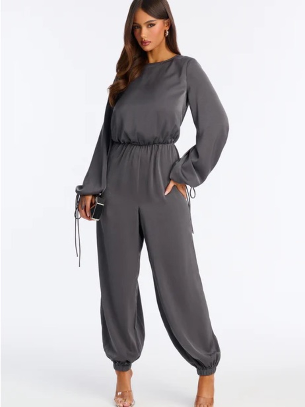 Women's Charcoal Gray Long-Sleeve Jumpsuit XL NWT